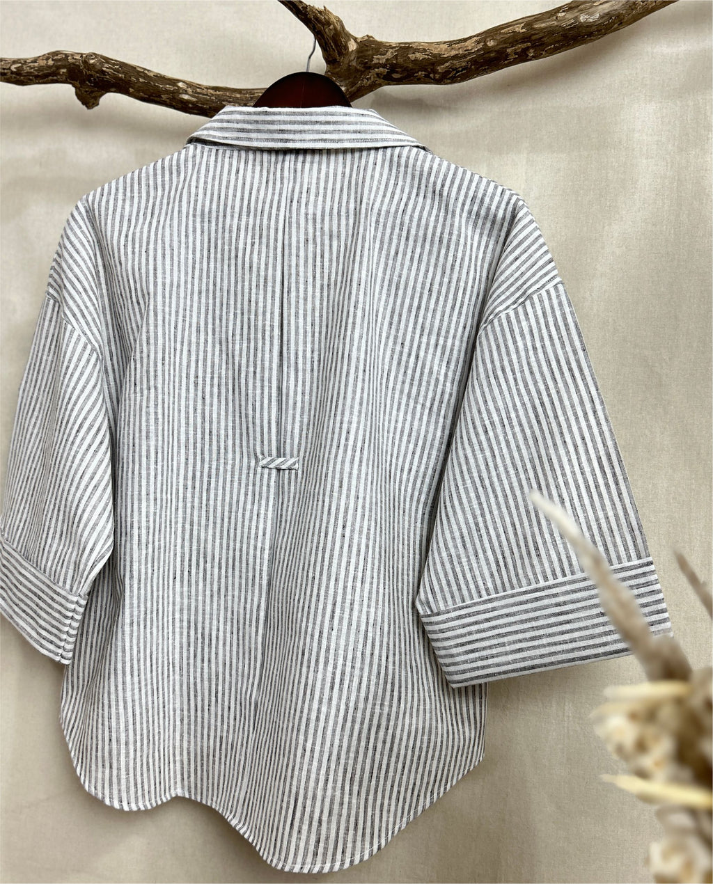 Couple  Cotton linen Set - Sunflowers Embroidery Black Striped