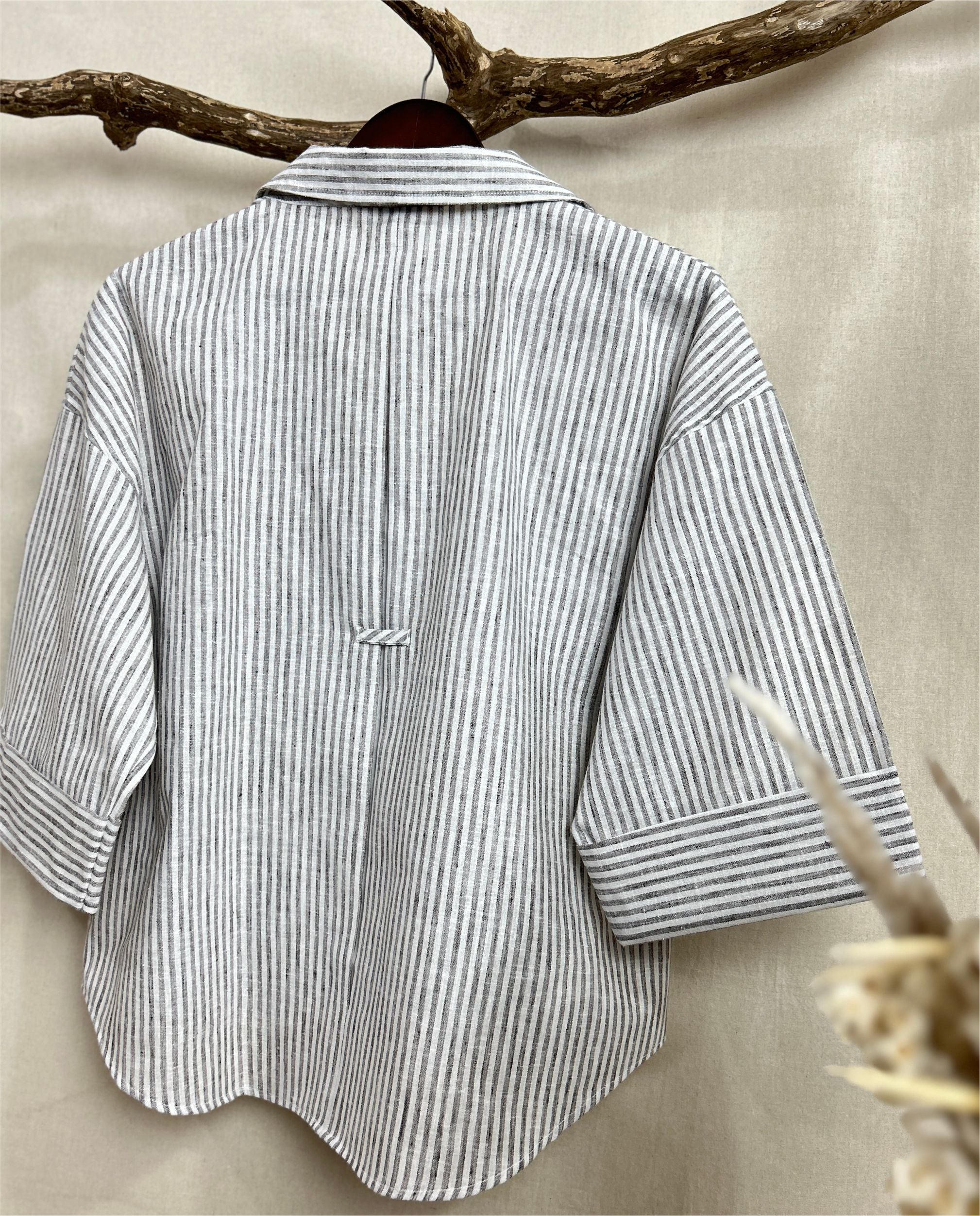 Couple  Cotton linen Set - Sunflowers Embroidery Black Striped