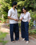 Couple 100% Linen Shirt - Kantha Stich Embroidery Beige