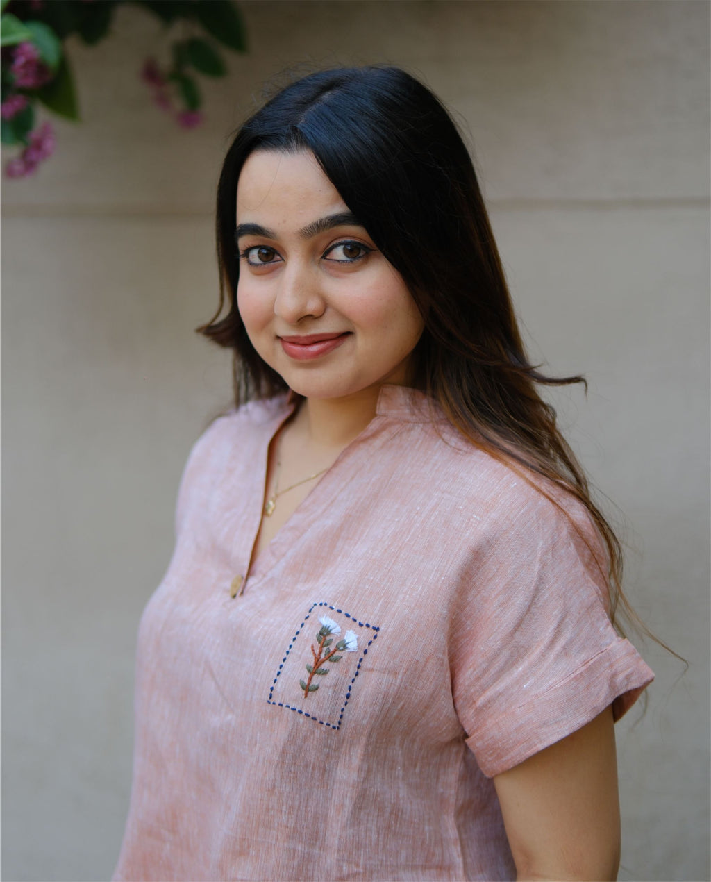 Women’s 100% Linen Co-Ord set Hand Embroidered Orange