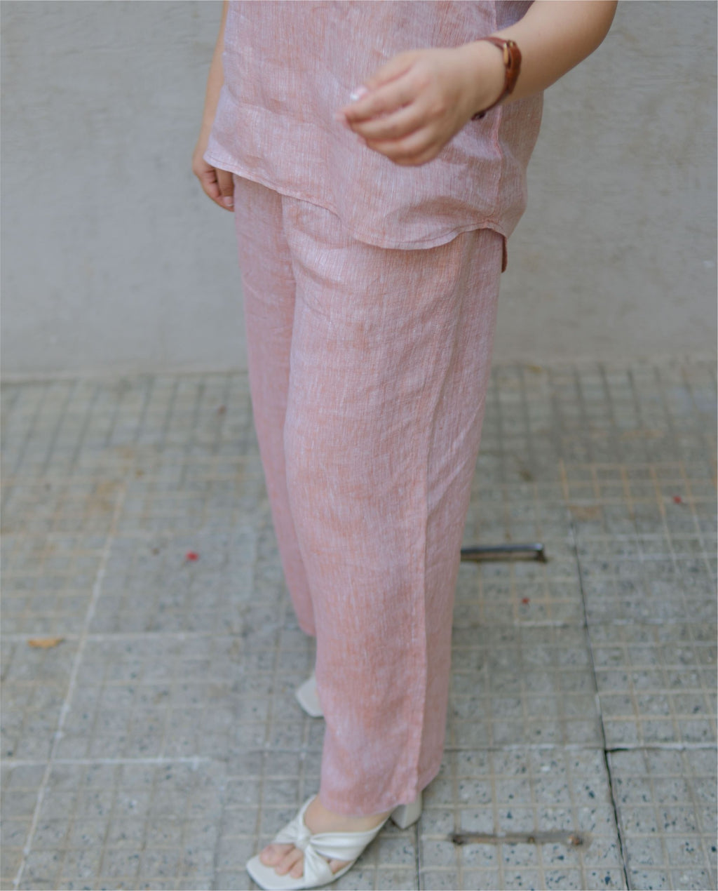 Women’s 100% Linen Co-Ord set Hand Embroidered Orange