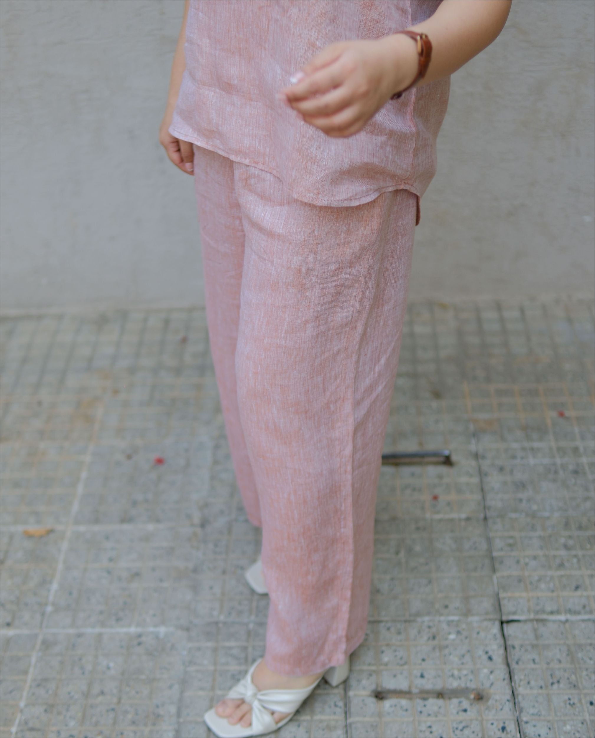 Women’s 100% Linen Co-Ord set Hand Embroidered Orange