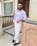 Men’s 100% Linen Shirt –  Beads Hand Embroidered Dusty Pink