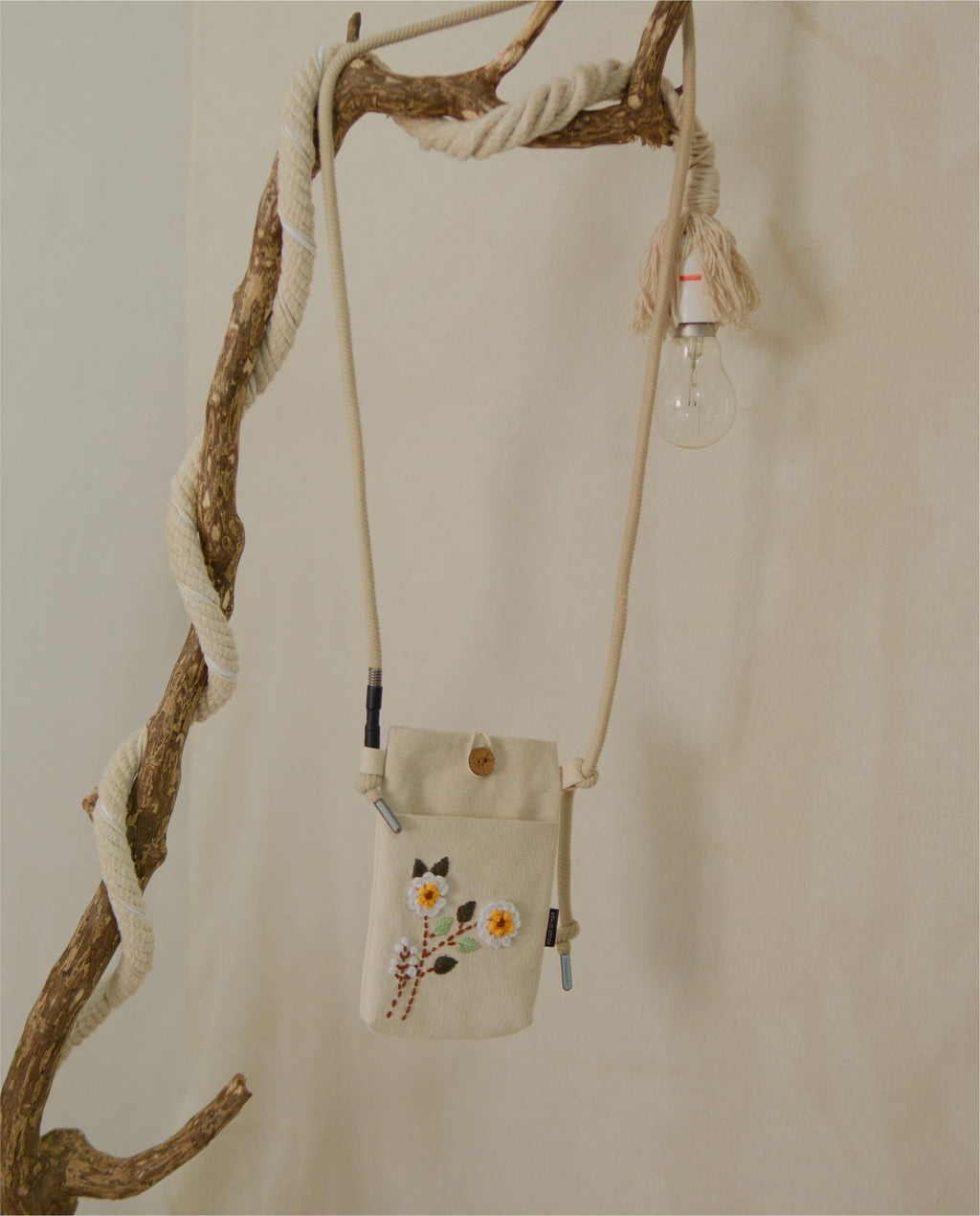 Hand Embroidered Canvas Sling Bag – Floral Ivory