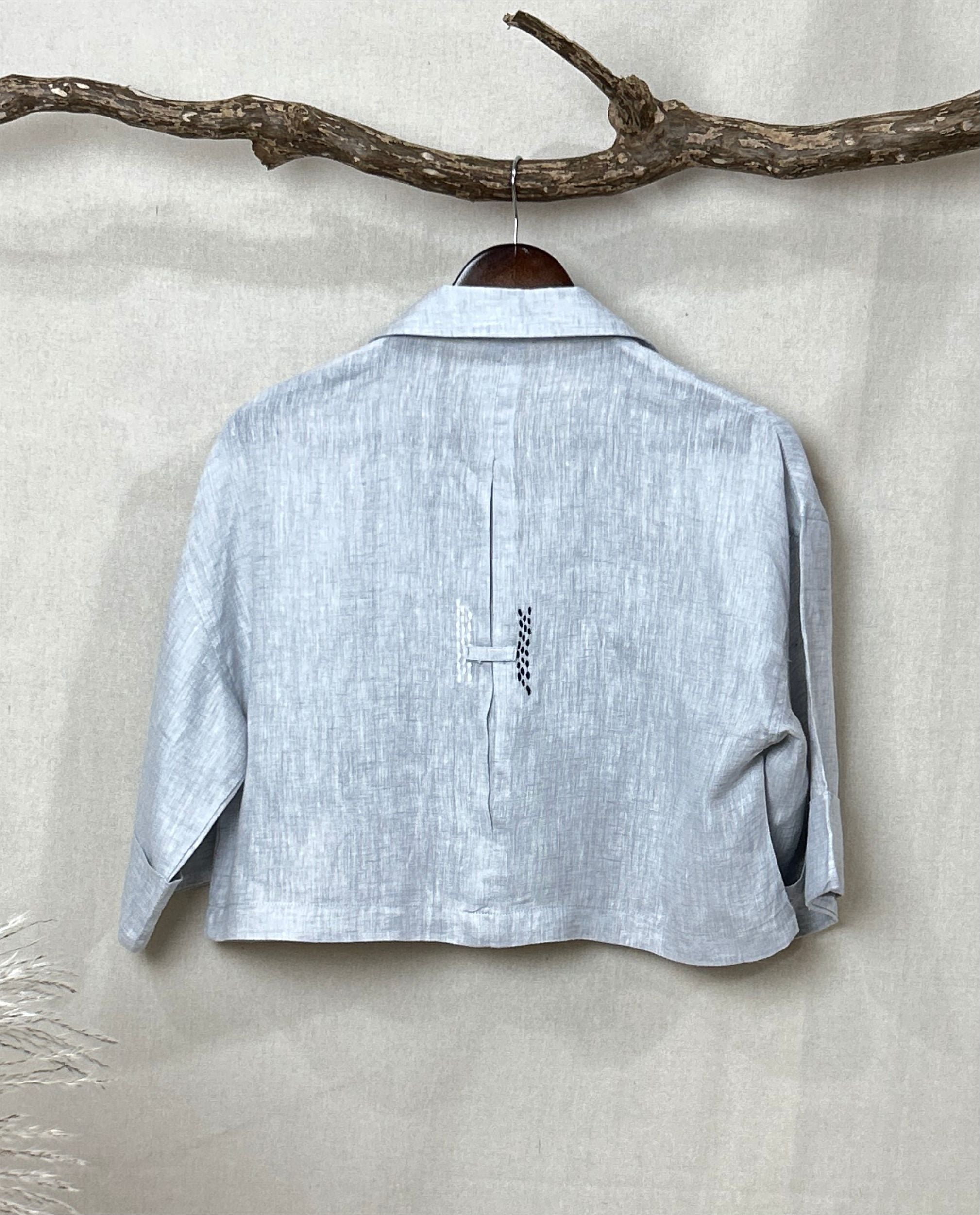 Women’s 100% Linen - Sunflower hand Embroidery Ice Blue